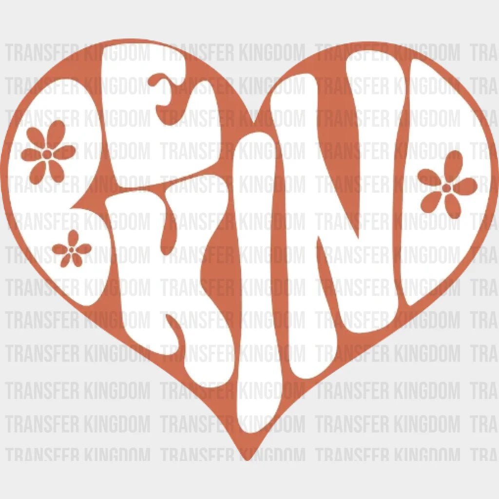 Be Kind Floral Heart - Positive Quote Retro Design Dtf Heat Transfer