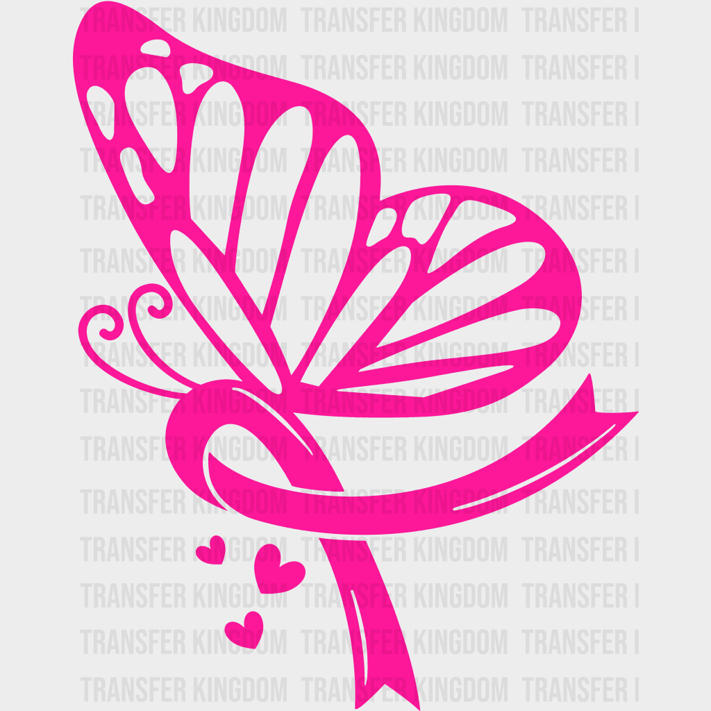 Breast Cancer Ribbon In Butterfly Design - Dtf Heat Transfer