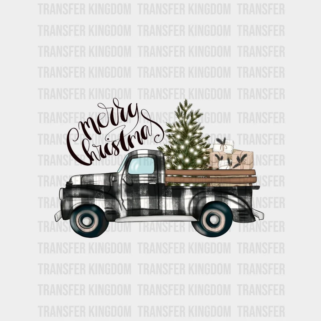 Buffalo Plaid Truck Tree Design Merry Christmas - Dtf Heat Transfer