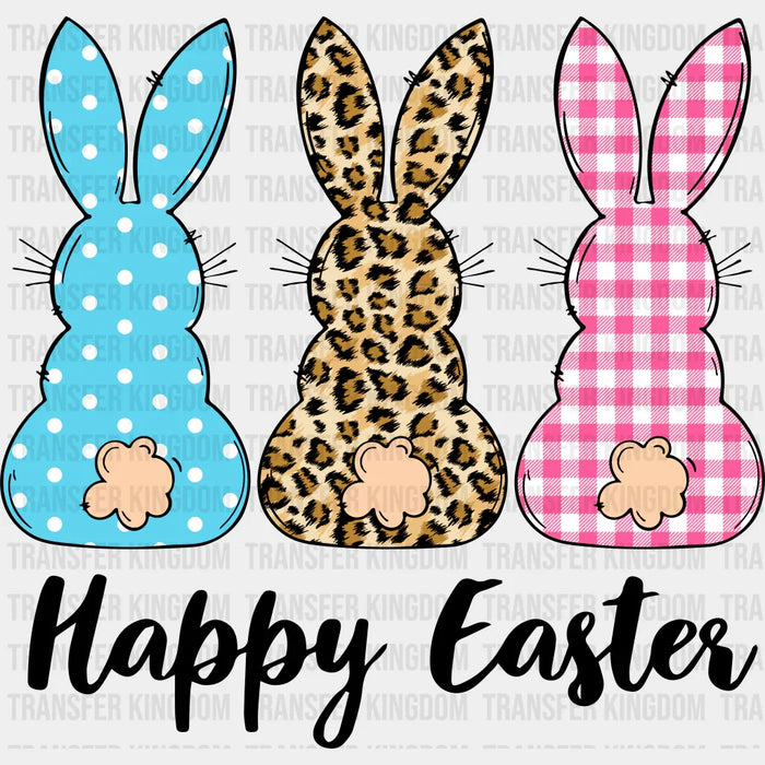 Bunnies Happy Easter Polka Dot Leopard Print Design - DTF heat transfer