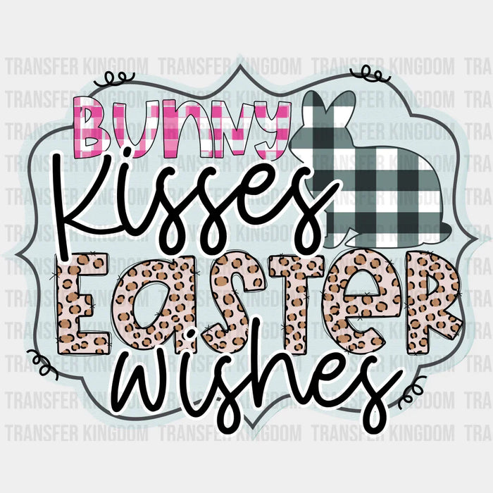 Bunny Kisses Easter Wishes Easter Plaid Bunny Design - DTF heat transfer