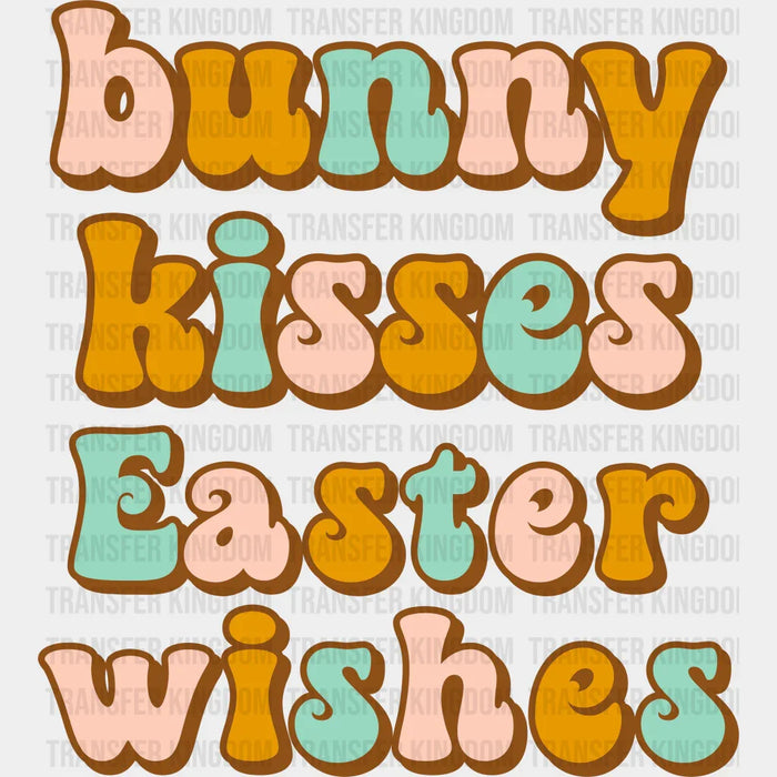 Bunny Kisses Easter Wishes Easter Pink Orange Green Design - DTF heat transfer