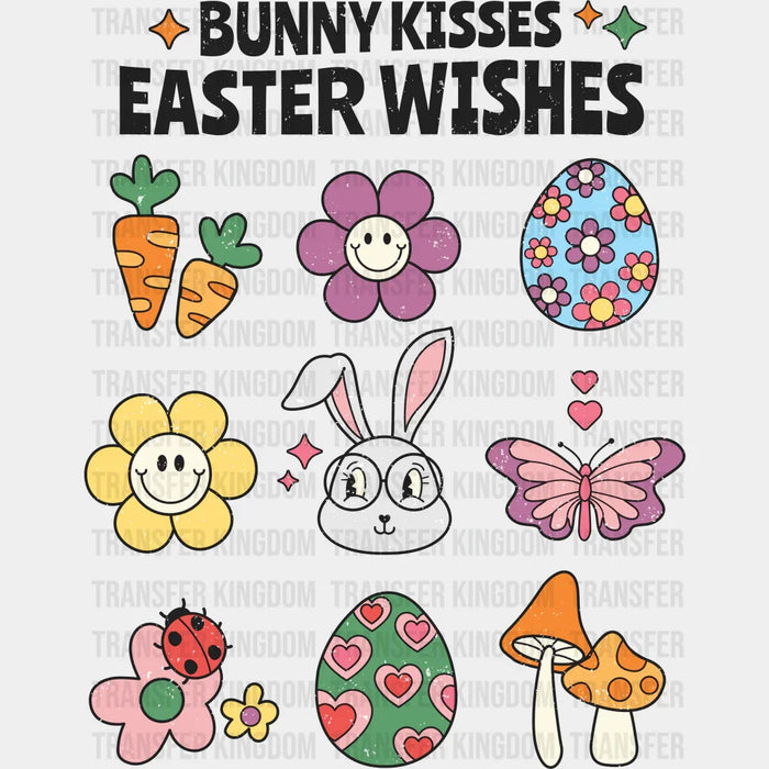 Bunny Kisses Easter Wishes Easter Carrot Flowers Eggs Design - DTF heat transfer