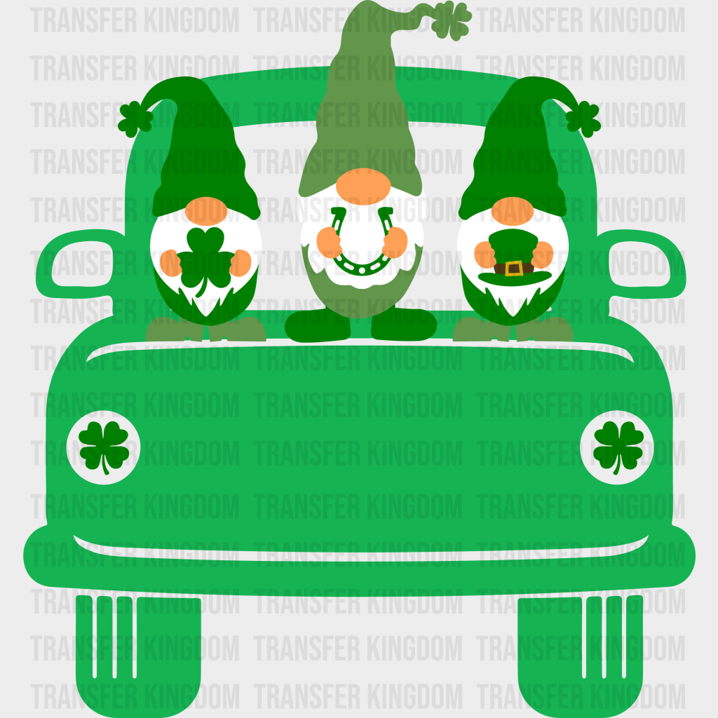 Car & Gnomies St. Patrick's Day Design - DTF heat transfer - Transfer Kingdom