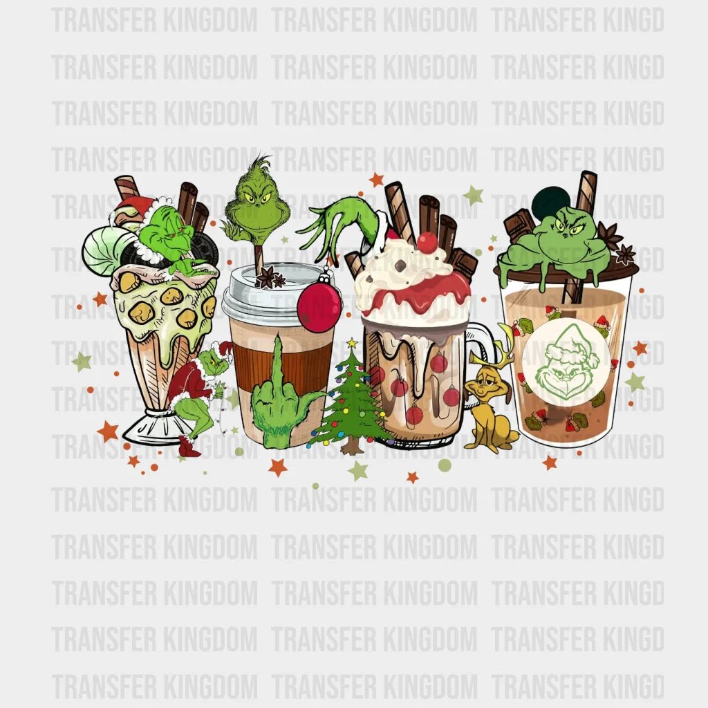 Christmas Drinks Grinch Design - Dtf Heat Transfer