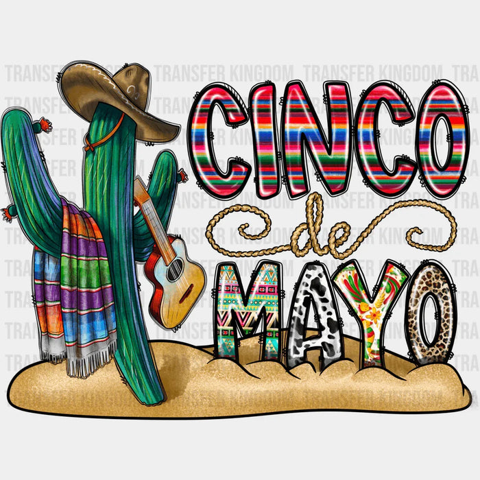 Cinco De Mayo Cactus With Guitar - Cinco De Mayo DTF heat transfer
