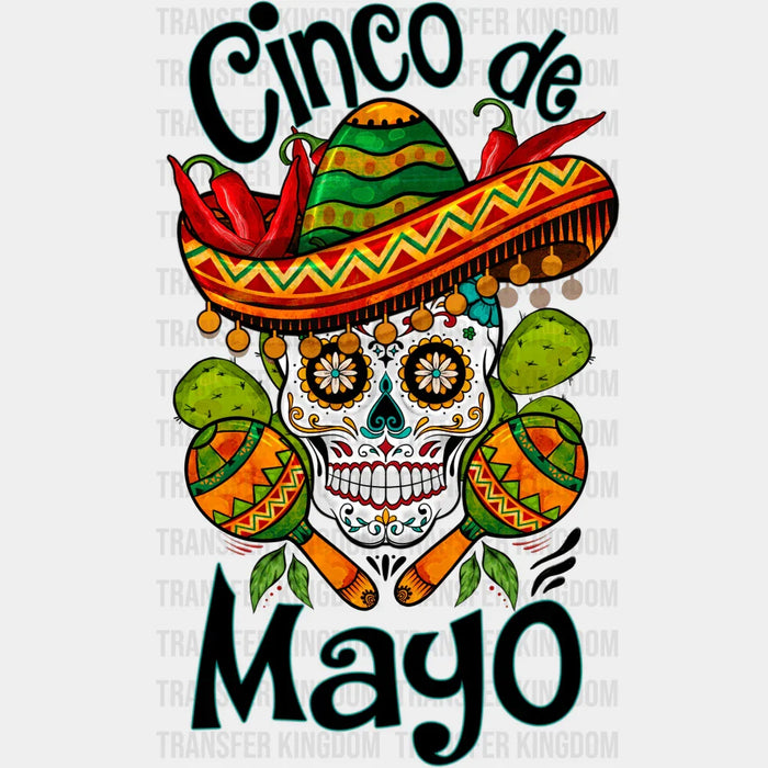 Cinco De Mayo Skull With Maracas - Cinco De Mayo DTF heat transfer