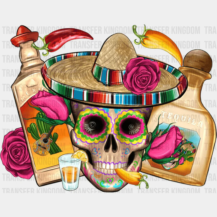 Cinco De Mayo Skull & Tequila Shot Glass - Cinco De Mayo DTF heat transfer