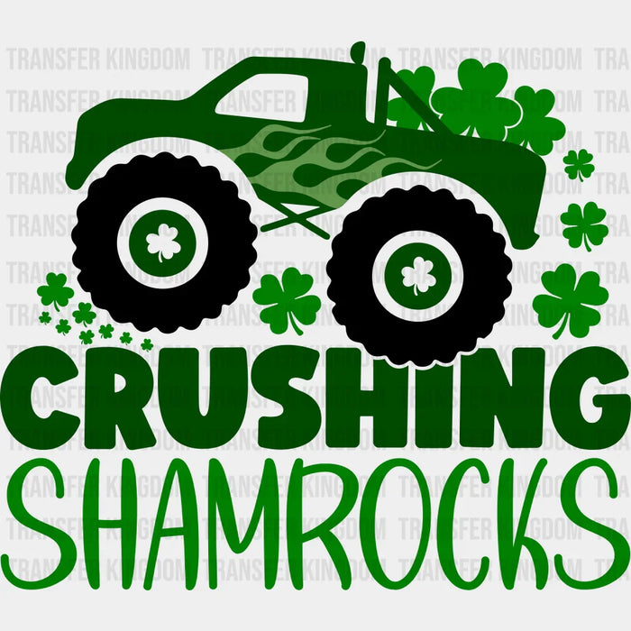 Crushing Shamrocks St. Patrick's Day Green Flame Monster Truck Design - DTF heat transfer