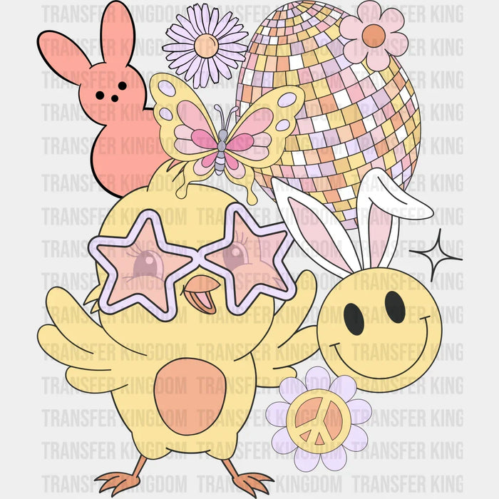 Easter Chick Bunny And Smiley Bunny Ear Design - DTF heat transfer
