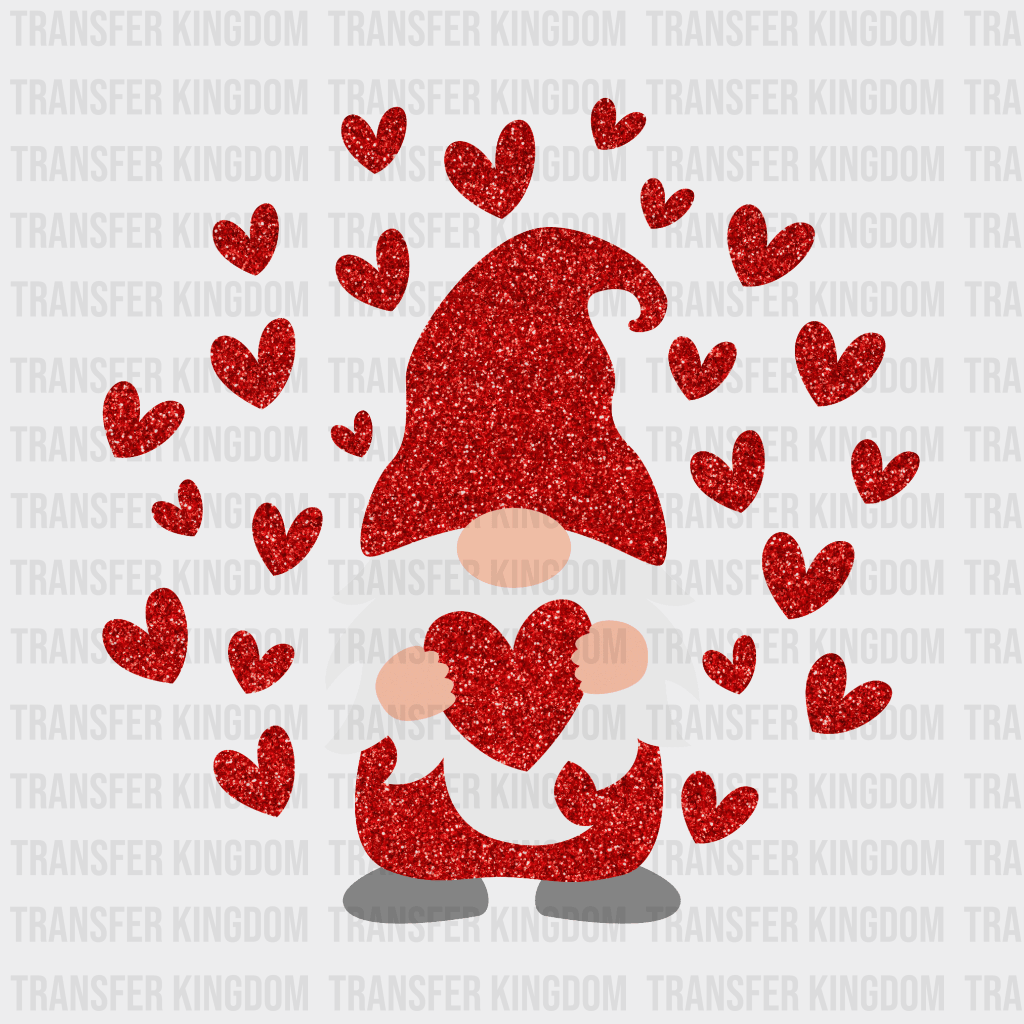 Gnome With Red Hearts Valentines Day Design - Dtf Heat Transfer Unisex S & M ( 10 )