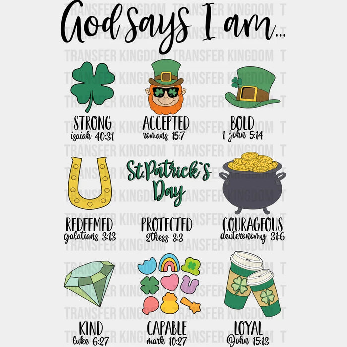 Clover God Says I Am... St. Patrick's Day Design - DTF heat transfer