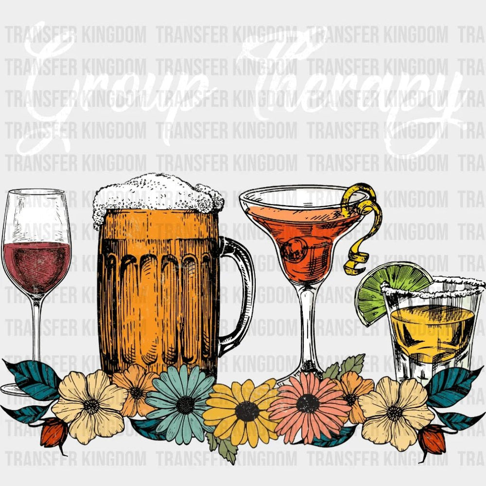 Group Therapy Floral Drink Glasses - Funny Drinking Mental Health Design Dtf Heat Transfer