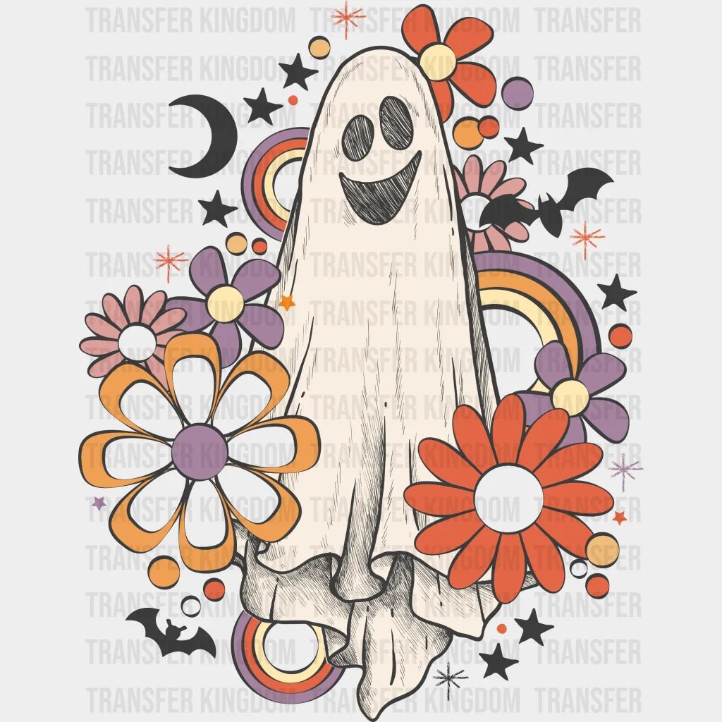 Halloween Smiley Colorful Flower Ghost Design - Dtf Heat Transfer