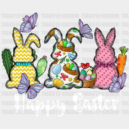 Happy Easter Bunnies with Butterflies Design- DTF heat transfer - Transfer Kingdom