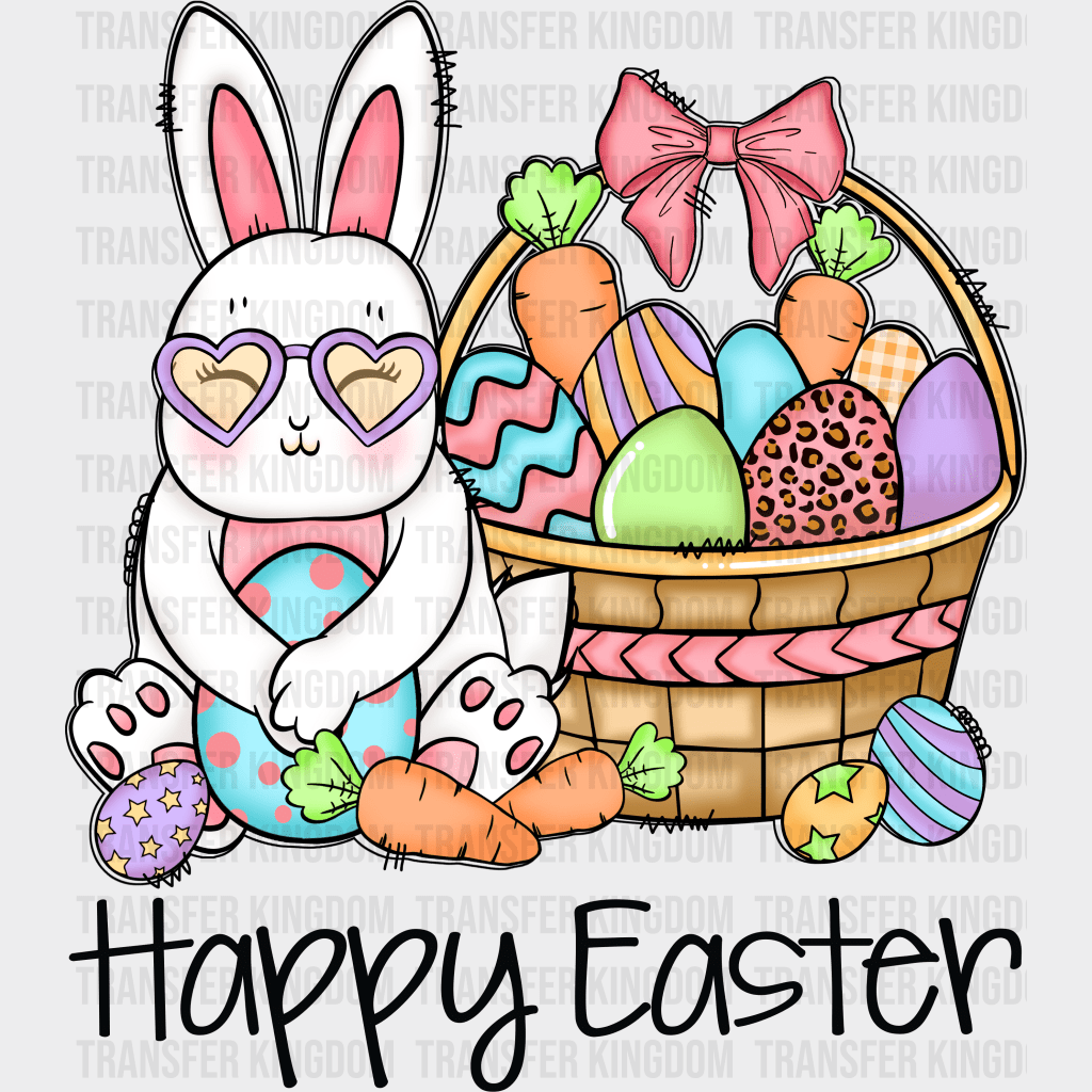 Happy Easter Bunny With Egg Basket Easter Design - DTF heat transfer - Transfer Kingdom