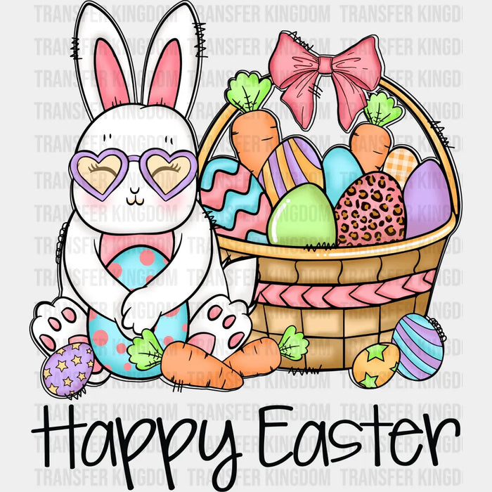 Happy Easter Bunny With Egg Basket Easter Design - DTF heat transfer
