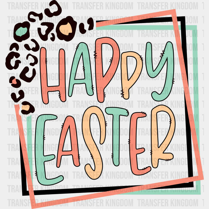 Happy Easter Square Leopard Design - DTF heat transfer