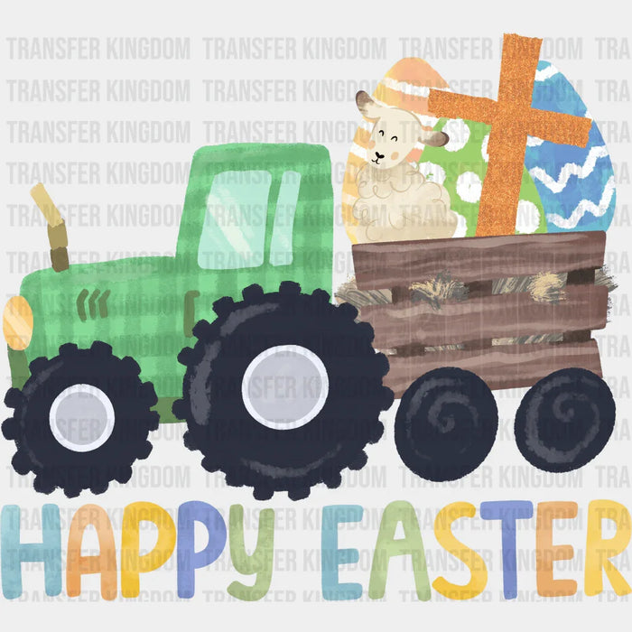 Happy Easter Tractor With Eggs Design - DTF heat transfer