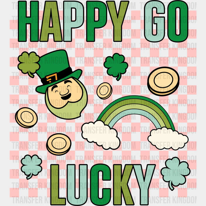 Happy Go Lucky Pink Checkered St. Patrick's Day Design - DTF heat transfer