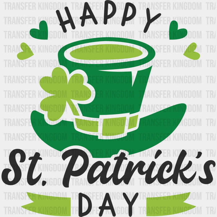 Happy St. Patrick's Day Green Hat And Clover Design - DTF heat transfer