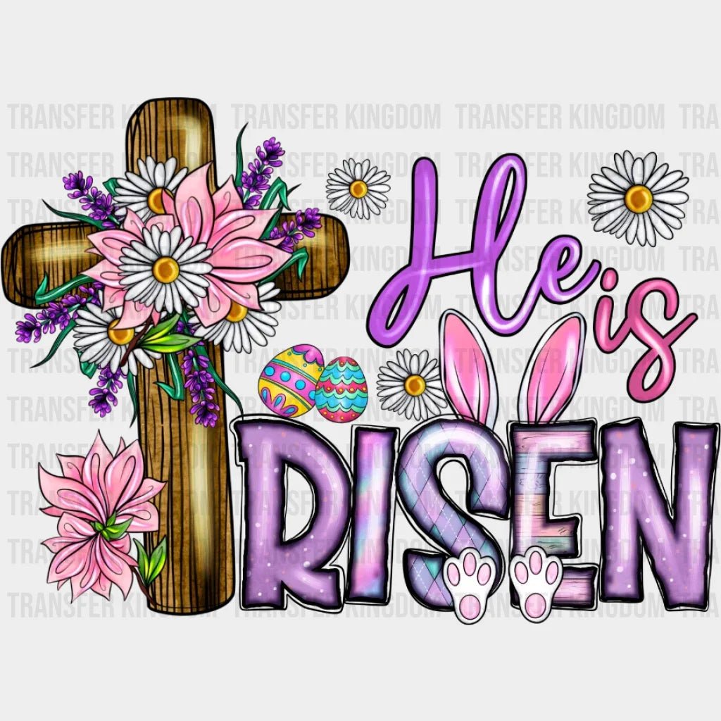 He Is Risen Floral Cross Easter Design - DTF heat transfer - Transfer Kingdom