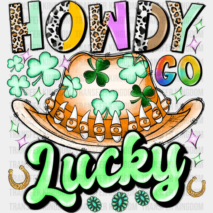 Howdy Go Lucky St. Patrick's Day Cowboy Hat Design - DTF heat transfer