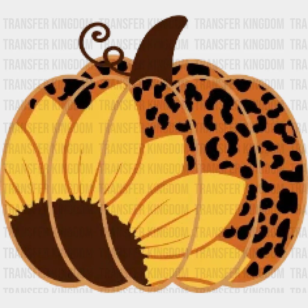 Leopard Pumpkin With Sunflower Design - Dtf Heat Transfer