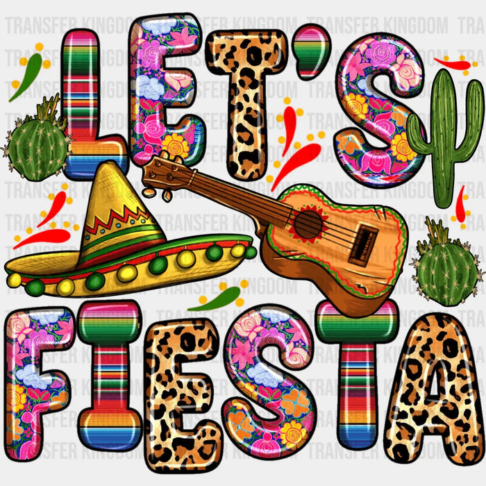 Let's Fiesta Guitar Cactus Design - Cinco De Mayo DTF heat transfer
