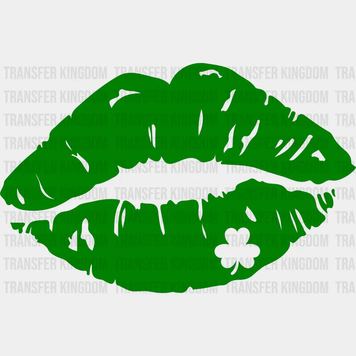 Lips St. Patrick's Day Green Lips White Clover Design - DTF heat transfer