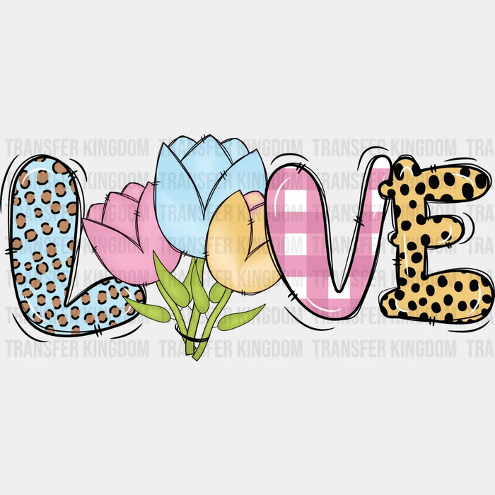 LOVE Easter Leopard Print And Flowers Design - DTF heat transfer