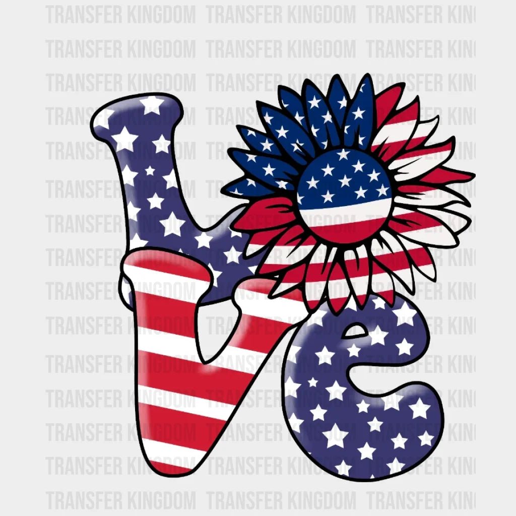 Love Sunflower American Flag Dtf Transfer