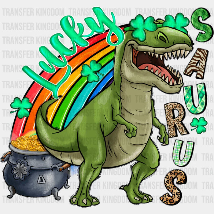 Dinosaur Lucky Saurus St. Patrick's Day Rainbow Design - DTF heat transfer
