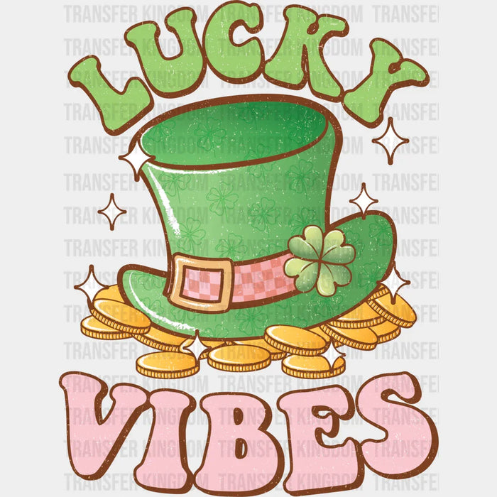 Lucky Vibes Green Hat Gold Coins St. Patrick's Day Design - DTF heat transfer