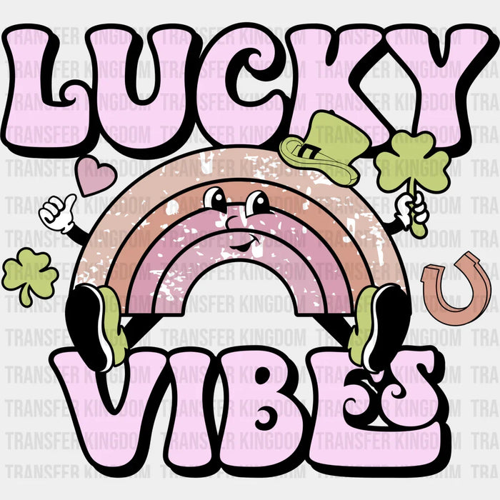 Pink Rainbow Lucky Vibes St. Patrick's Day Design - DTF heat transfer