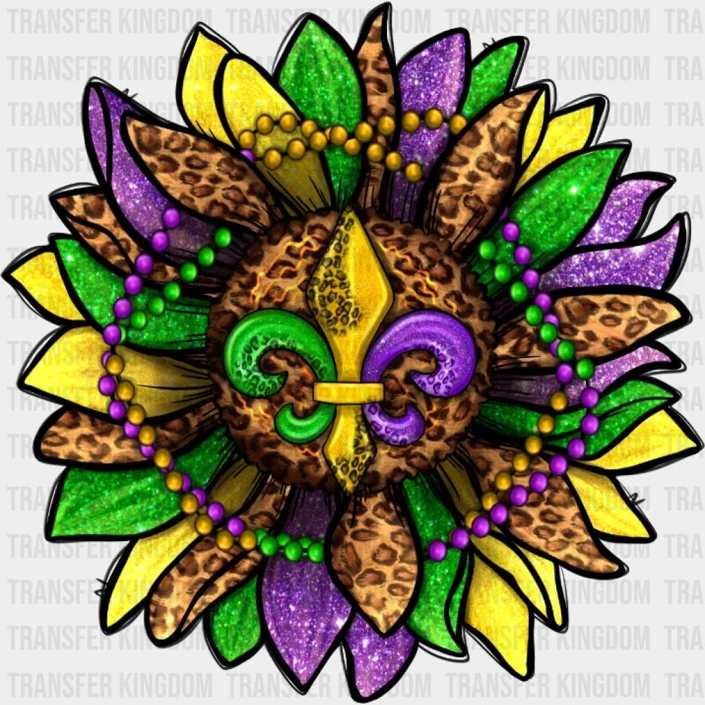 Mardi Gras Sunflower Design- Dtf Heat Transfer