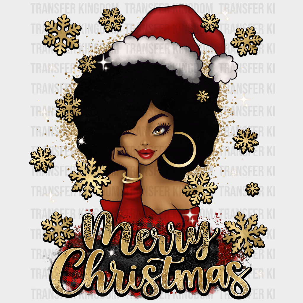 Merry Christmas Afro Girl Christmas Design - Dtf Heat Transfer