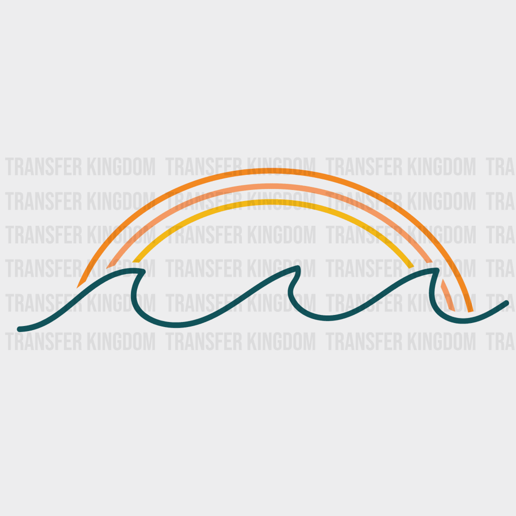 Ocean Wave And Rainbow Retro - Beach Vibes Design Dtf Heat Transfer Unisex S & M ( 10 )