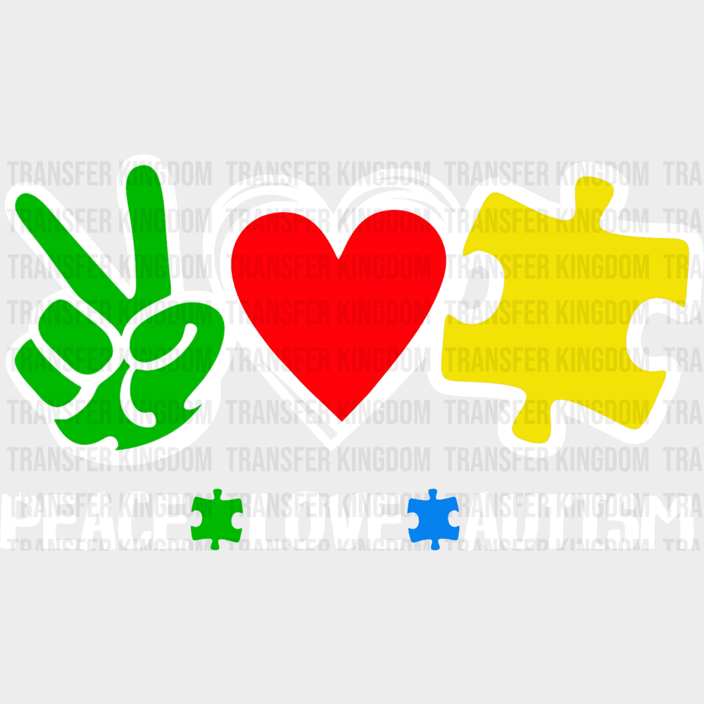 Peace Love Autism Puzzle Heart Design - Dtf Heat Transfer Unisex S & M ( 10 ) / Light Color See