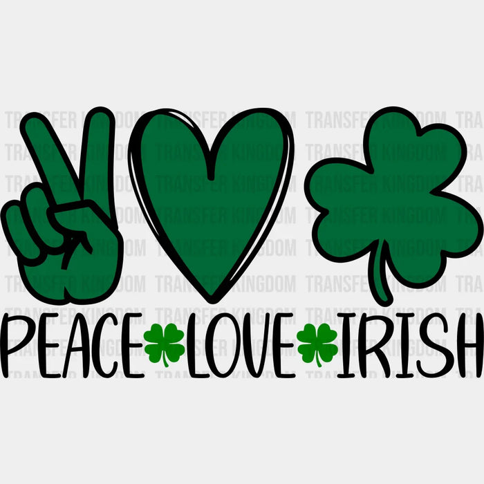 Peace Love Irish St. Patrick's Day Green Heart Clover Design - DTF heat transfer