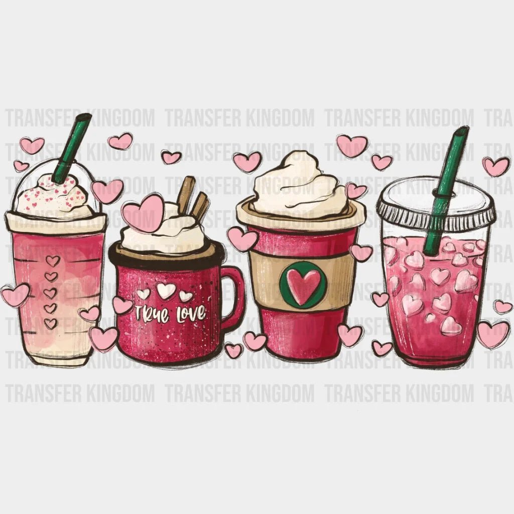 Pink Coffee Hearts True Love Valentines Day Design - Dtf Heat Transfer