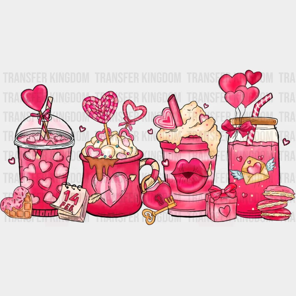 Pink Valentine Love Coffee Cups Valentines Day Design - Dtf Heat Transfer