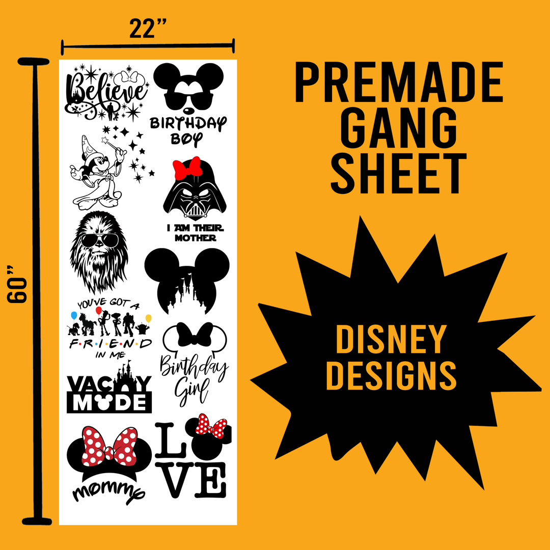 Disney Premade Gang sheet-22X60-Dark Color Disney Designs - Transfer Kingdom