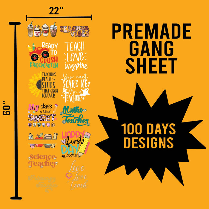 100 Days of School Premade Gang sheet-22X60 (Set 2)