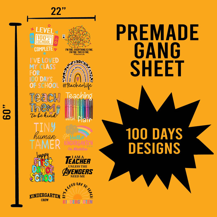 100 Days of School Premade Gang sheet-22X60 (Set 6)