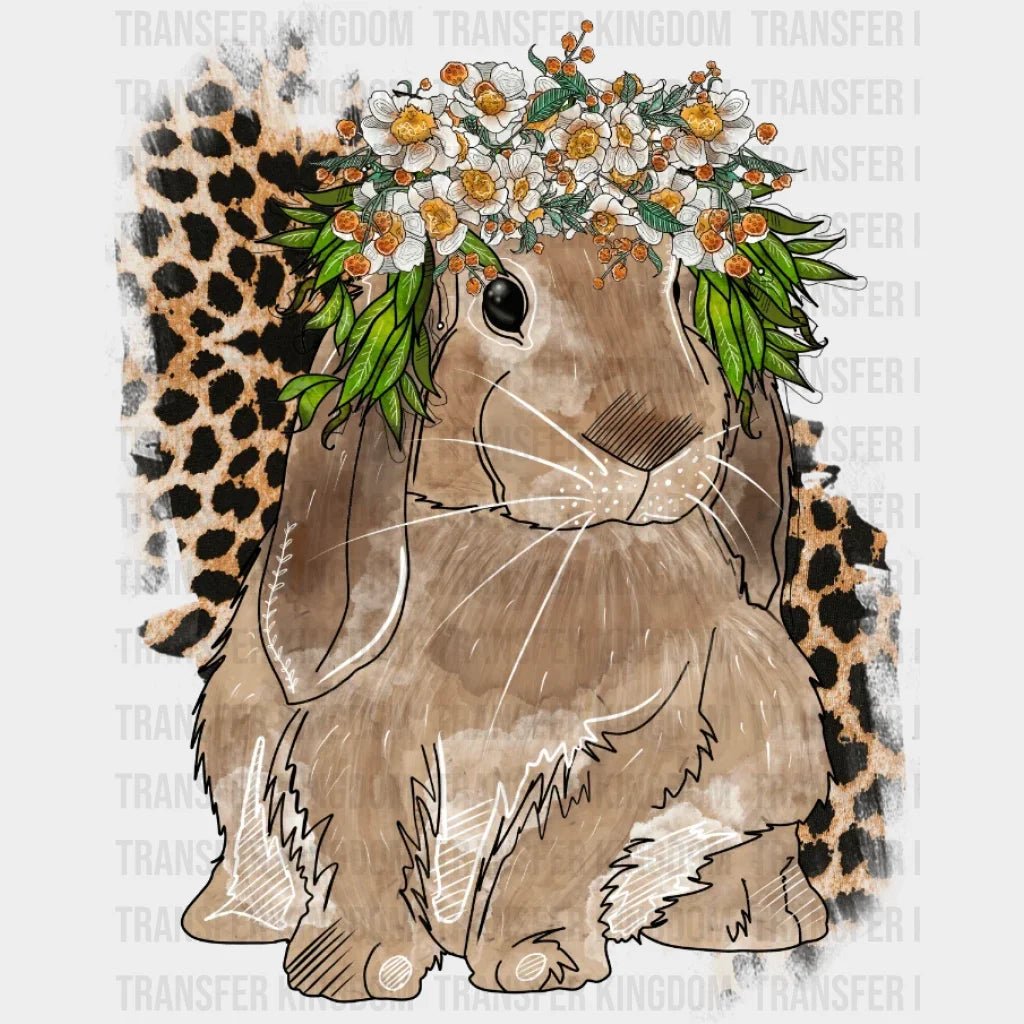 Rabbit with Flowers Leopard Easter Design - DTF heat transfer - Transfer Kingdom