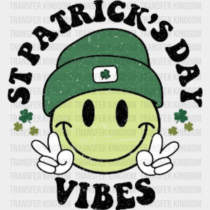 Retro Smiley Face St. Patrick's Day Vibes Distressed Design - DTF heat transfer