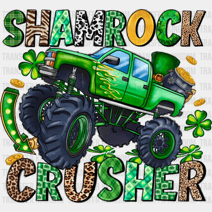 Green Monster Truck Shamrock Crusher St. Patrick's Day Design - DTF heat transfer
