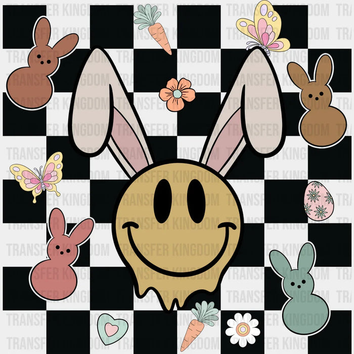 Smiley Bunny Ears Easter Checkered Design- DTF heat transfer