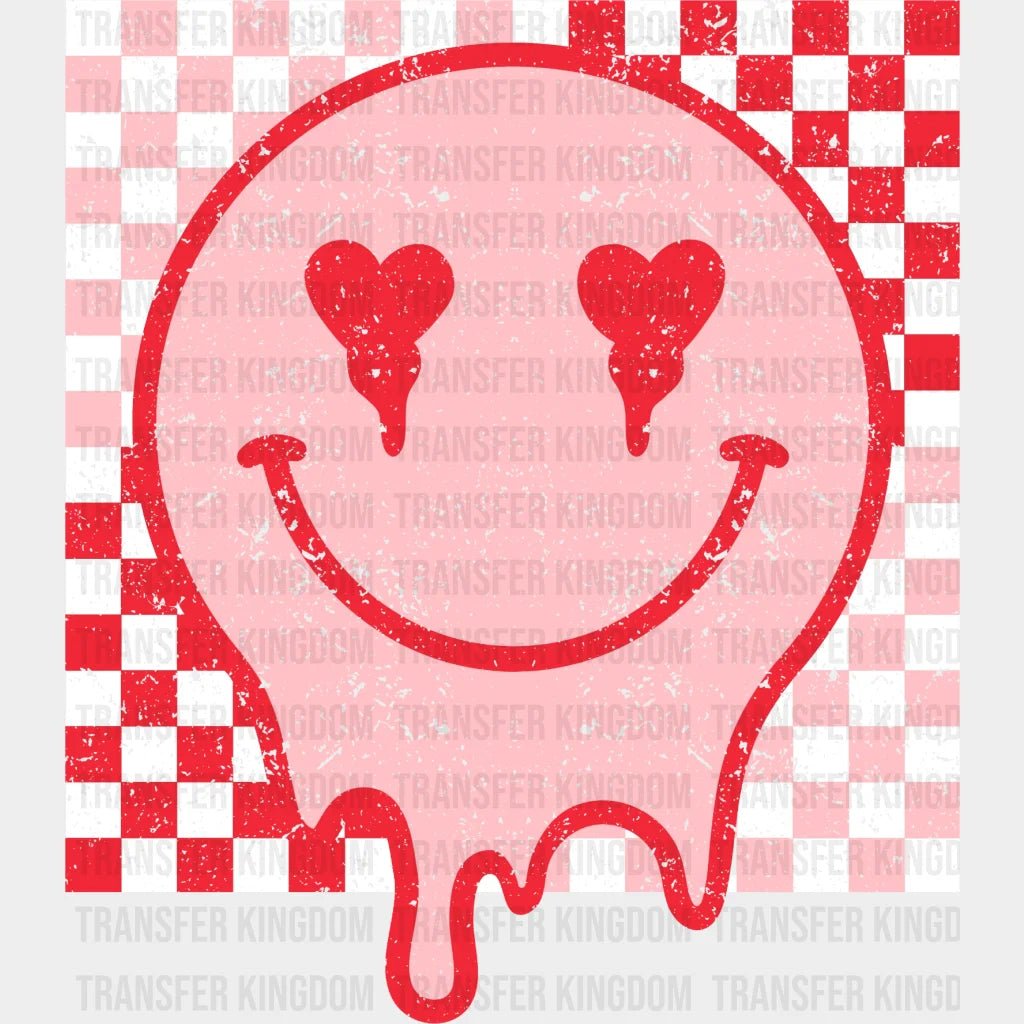Smiley Checkered Distressed Valentines Day Design - Dtf Heat Transfer